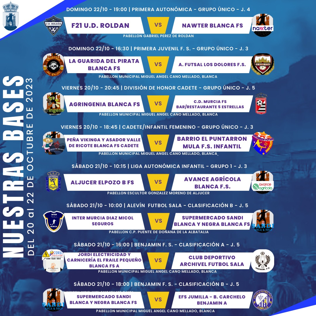 BASES ESTE FINDE...DESDE HOY YA DOS PARTIDOS 💪💙🤍

Esta misma tarde a las 18:45 nuestras Vikingas y a las 20:45 el Cadete División de Honor, mañana sábado tarde dos más con ambos benjamines a las 16:00 y 18:00 y terminaremos el finde en casa el domingo.