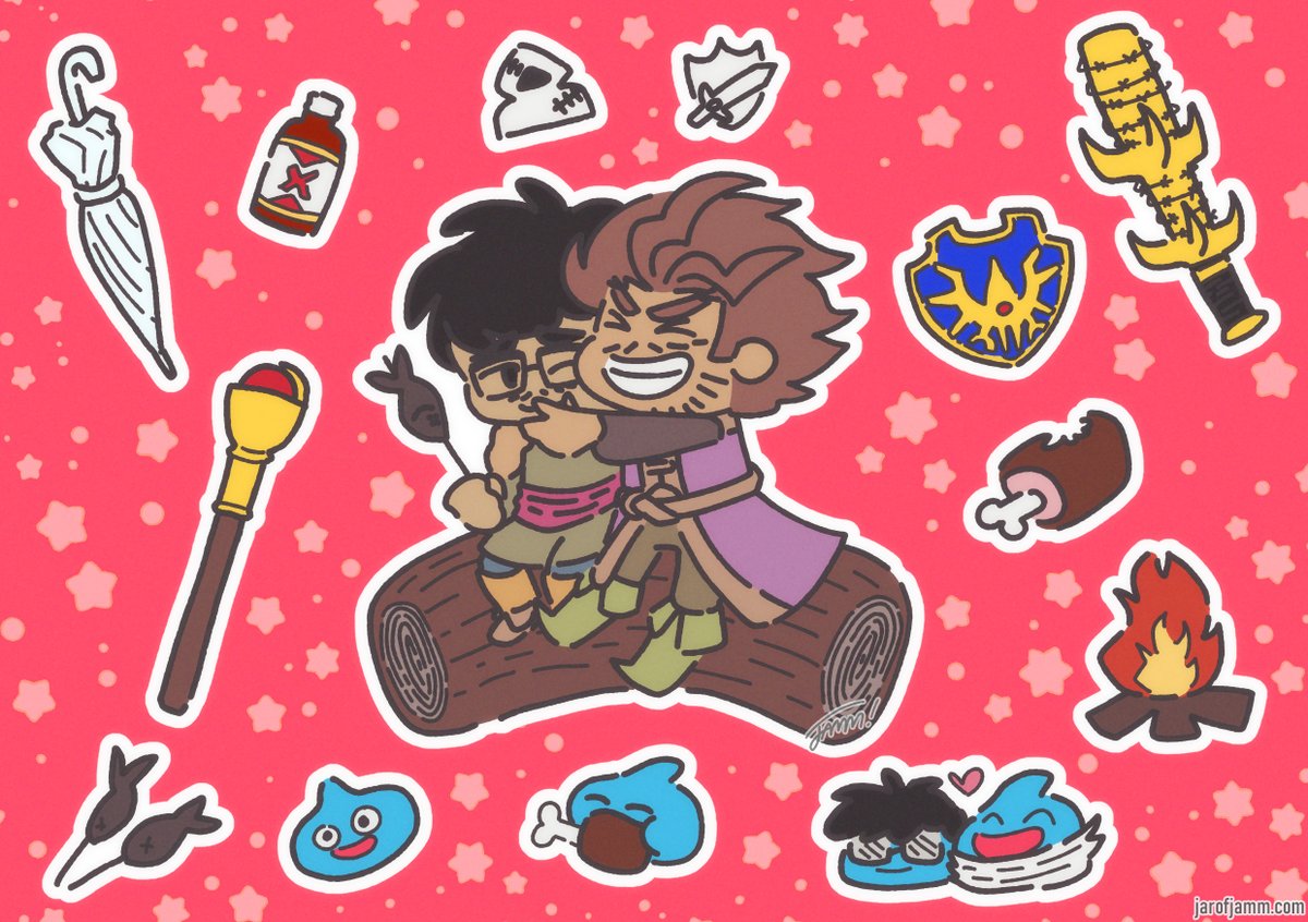 Here's the sticker sheet I made for @ichinanbazine! It was a pleasure to be a part of this zine 💖 They were one of my first RGG ships and I miss playing DQXI fr fr 🥺🥹🥹💖