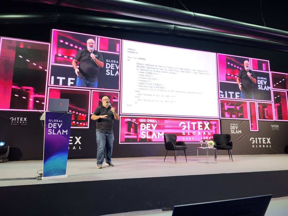 mhickeybot's tweet photo. .@jjasghar showing bash code to spin up clusters that didn't scale well and caused some problems - it brought down the cloud! ๐
#GITEXGLOBAL2023 #DevSlam https://t.co/97Q7k3UQ81