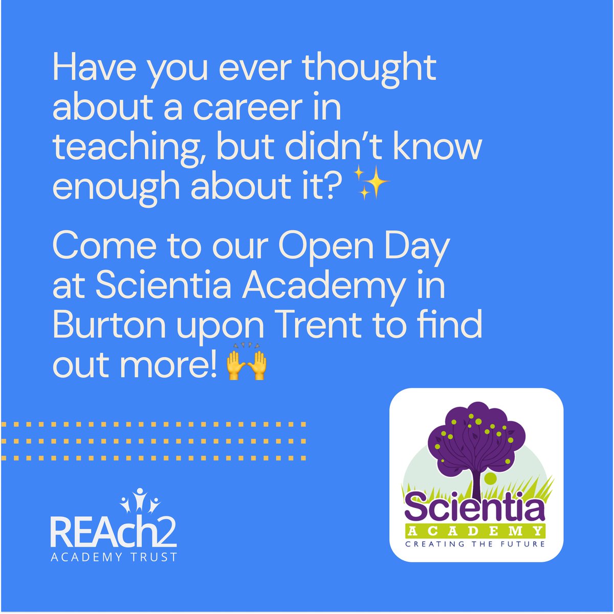 ScientiaAcademy (@scientiaacadem1) on Twitter photo We would love to see you at our #OpenDay, if you are thinking about a career in #teaching and want to find out more, come and join us <a href="/reach2trust/">REAch2 Academy Trust</a> #differenteveryday #creatingthefuture We would love to see you at our #OpenDay, if you are thinking about a career in #teaching and want to find out more, come and join us <a href="/reach2trust/">REAch2 Academy Trust</a> #differenteveryday #creatingthefuture