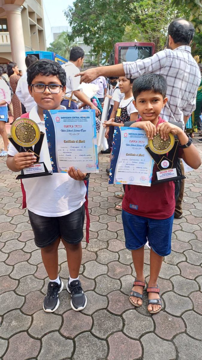 Congratulations to Sathyajith M C (6C) and Suryadev S N (6A) for securing the second prize in the category II still model at the Eureka-2K23 Exhibition organized by Sarvodaya Central Vidyalaya, Nalanchira.