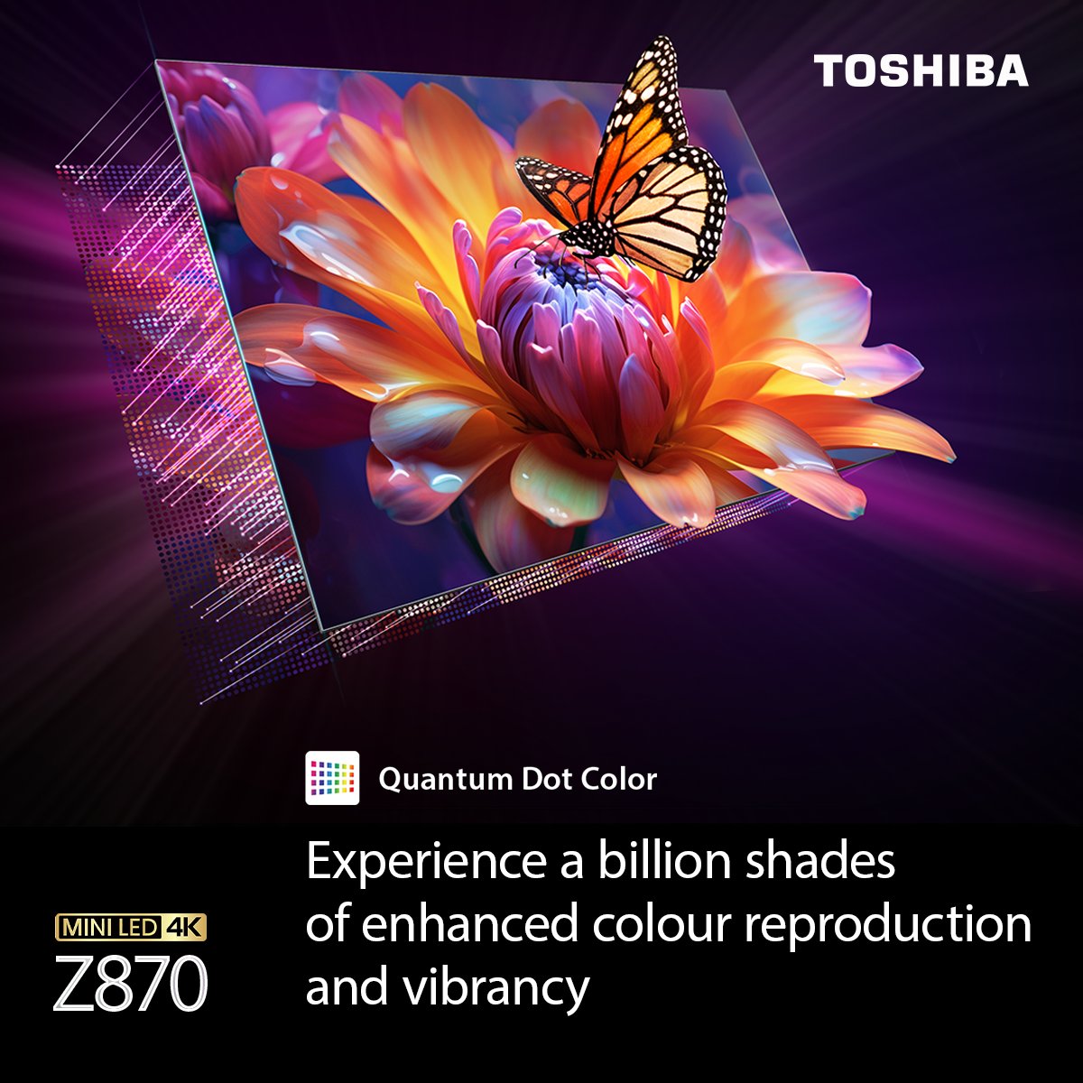 ToshibaVisualSA's tweet photo. Welcome to a world where a billion shades come alive. The #ToshibaTV Z870’s Quantum Dot Technology unleashes a spectrum of color brilliance unlike you have ever seen before.
Enjoy image enhancing and #MakingSoundVisible – all in one TV!
#ToshibaTV #MakingSoundVisible #audio https://t.co/Kua2ZVeSiu