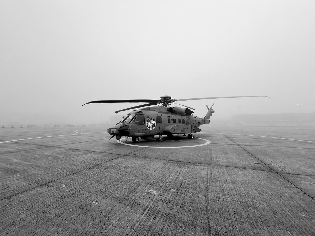broshas's tweet photo. Starting to get aircraft out on the line for flying on a classic Shearwater day. #12Wing #RCAF100 #CH148Cyclone https://t.co/67cFUA8Mcz