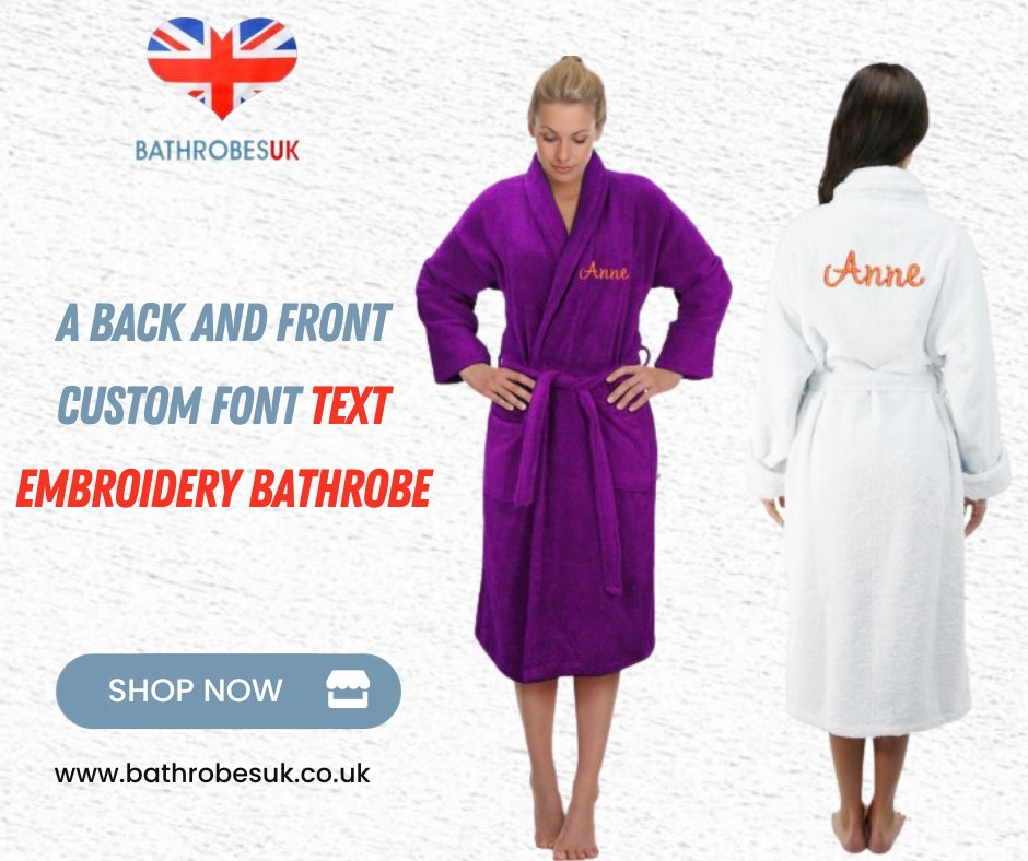 Experience the ultimate in personalized pampering with our back and front custom font text embroidery bathrobe. It's your name in every thread!
tinyurl.com/2xc4fzf7
#custombathrobe #personalizedrobe #bathrobegoals #doublesidedluxury #yourway #bathrobeswag  - @bathrobesuk