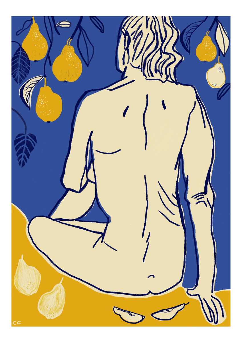 New artwork for sale. Woman with Golden Pears, 2023. Giclee prints on high-quality matt white paper, from £18. #art #illustrationart #artforsale  etsy.com/uk/listing/158…