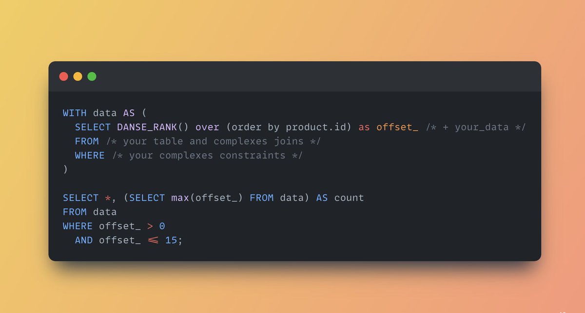 PerettiAdrien's tweet image. 🚀 Database Pagination Pro Tip: Forget the orm duplicated queries hustle! 🕺💃 Leveraging DENSE_RANK and CTE, I&apos;m now fetching, counting, and filtering all in ONE swift SQL query. Better performance, less hassle! 📊🎉 #DatabaseOptimization #PostgreSQL