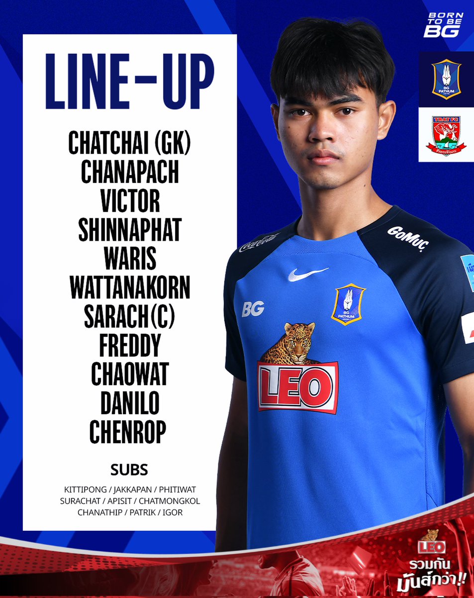 bgpuofficial's tweet photo. LINE-UP: THAI LEAGUE 2023/24: BGPU-TRAT⁣ ⁣⁣
​⁣
⁣⚽️ Kick-Off : 19.00 น.⁣
🏟️ ณ บีจี สเตเดี้ยม⁣
🎥 ถ่ายทอดสดทาง BG CHANNEL, AIS PLAY, True visions NOW’ (TrueID), 3BB GIGA TV⁣
⁣
#BGPU #บีจีปทุมยูไนเต็ด⁣
#BGPathumUnited⁣
#BornToBeBG⁣
#ตราดเอฟซี #TratFC⁣ https://t.co/drxS1ksqZM