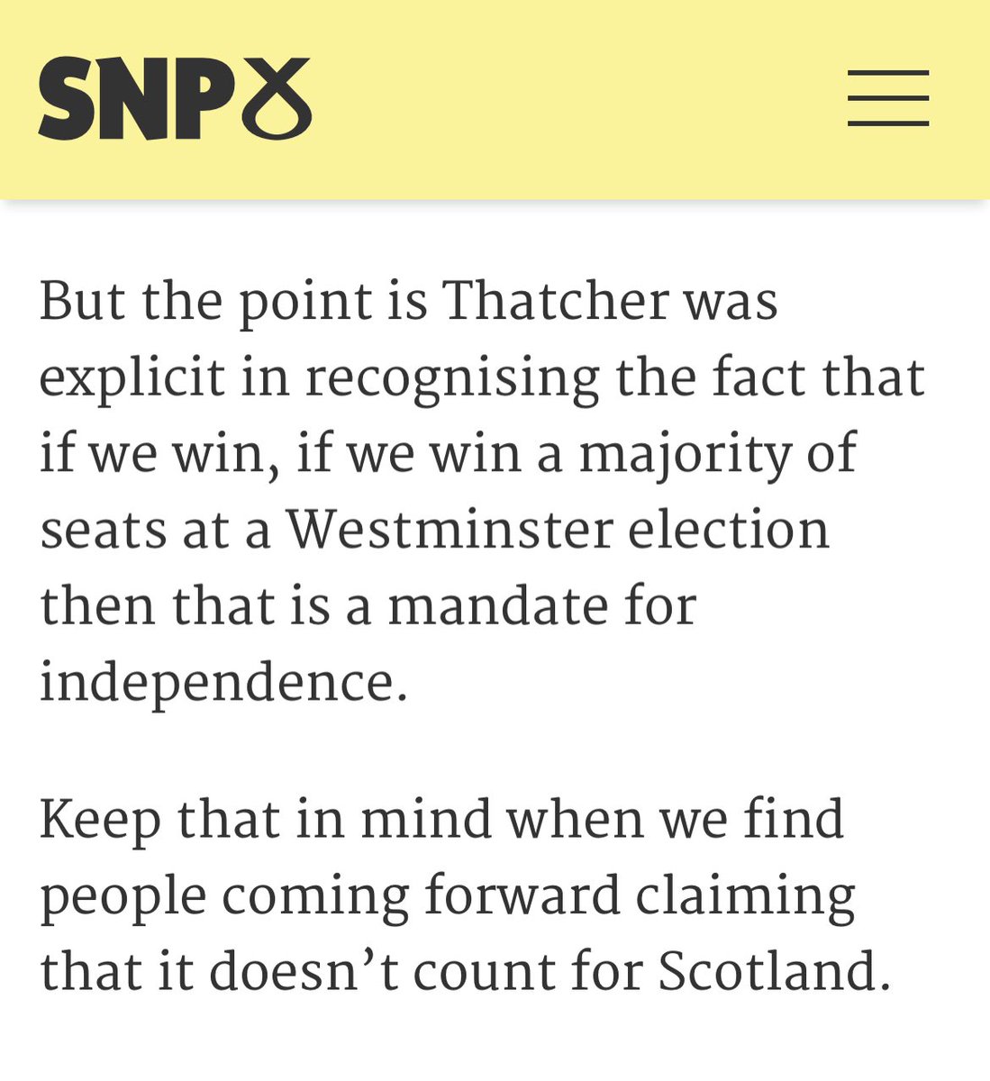 Despite it having been comprehensively debunked, <a href="/theSNP/">The SNP</a> has published the false claim about Margaret Thatcher on its website, putting the party itself in breach of its own code of conduct. snp.org/28716-2/