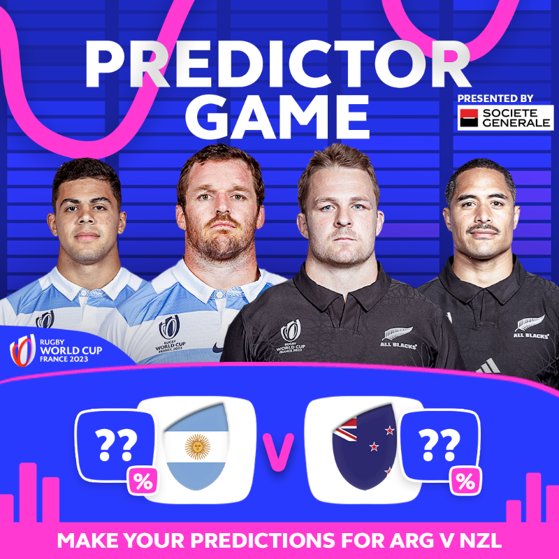 rugbyworldcup's tweet photo. How will this massive contest end? ๐ค
@Paramourdurugby | @SocieteGenerale | #ARGvNZL | #PredictorGame | #RWC2023