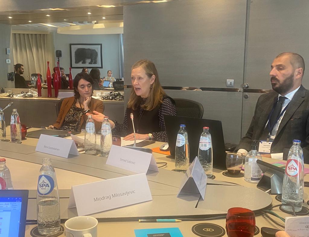 Eurpeace's tweet photo. Great pleasure for us to host and facilitate a panel on #Kosovo-#Serbia normalization at #CoP_EUMediation_2023. In-depth context analysis and some feasible ambition for a way forward provided by our panelists @malazogu, @DjMilosavljevic, @ninasuomalainen and @SabovicSenad. https://t.co/8kw1WlEPKp