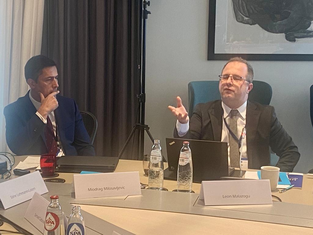 Eurpeace's tweet photo. Great pleasure for us to host and facilitate a panel on #Kosovo-#Serbia normalization at #CoP_EUMediation_2023. In-depth context analysis and some feasible ambition for a way forward provided by our panelists @malazogu, @DjMilosavljevic, @ninasuomalainen and @SabovicSenad. https://t.co/8kw1WlEPKp