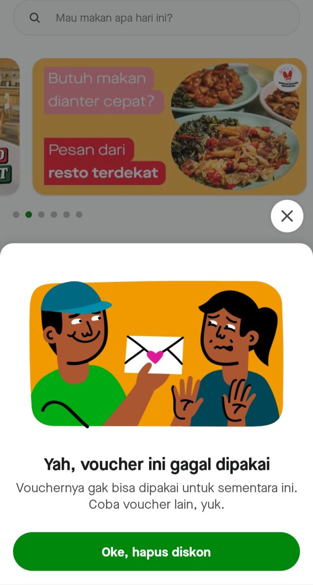wyhsad's tweet photo. Ini kenapa pas mau pakai voucher tiba-tiba muncul notif kayak gini ya? Padahal masa berlaku juga masih lama.

 Kalian ada yang pernah ngalamin nggak? 
#Gojek #gojek https://t.co/6UKDFeXvd3