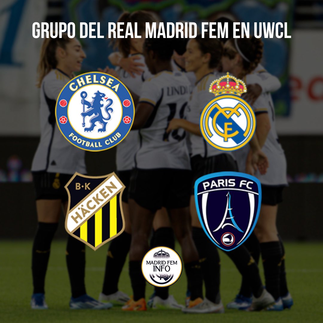 Real Madrid Femenino 🤍 on X: 🏆 Sorteo UWCL 🏆 👇🏽 ESTE ES EL GRUPO DEL REAL  MADRID 🏴󠁧󠁢󠁥󠁮󠁧󠁿 Chelsea 🇪🇸 Real Madrid femenino 🇸🇪 BK Häcken FF  🇫🇷 Paris FC ¿Qué os parece? t.coLGJwRkv2VY  X