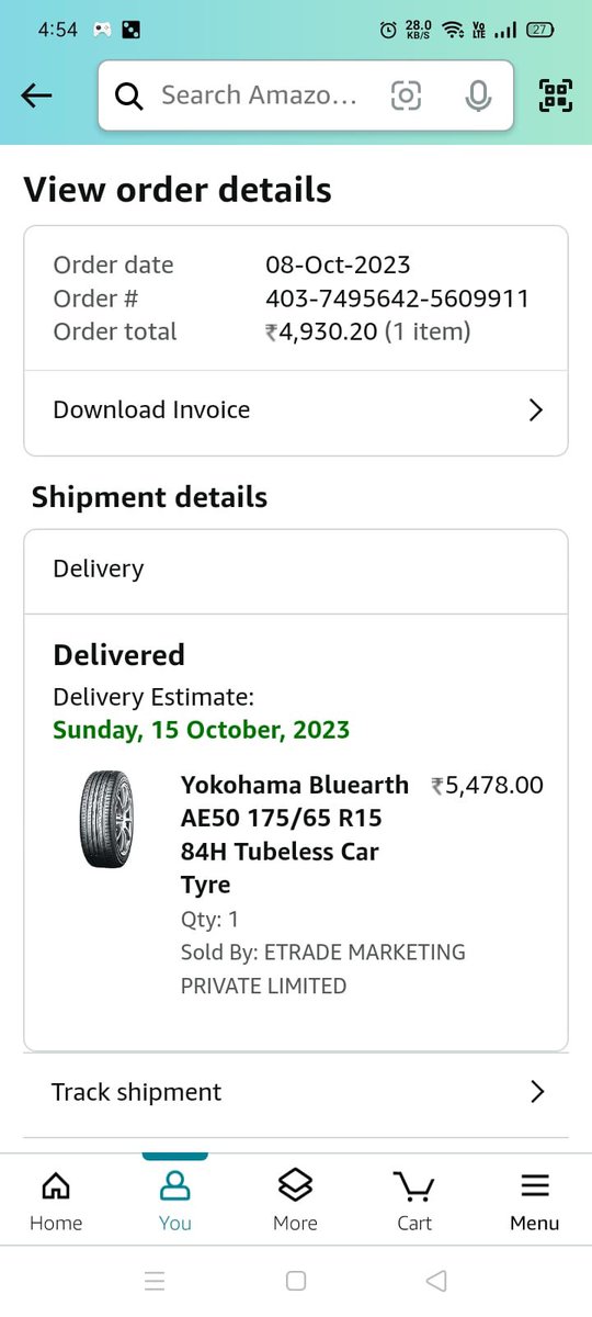 aniii468's tweet photo. I ordered car tyre Yokohama bluearth from amazon order id 403-7495642-5609911  received totally different model Yokohama earth 1 called customer support after 3 days wait they told right tire delivered please help amazon asap @amazonIN @amazon @YokohamaIndia https://t.co/vaOZJuDe1Z