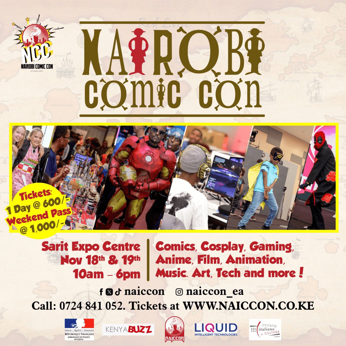 🦸‍♀️🕹️ Ready for an epic weekend of pop culture fun? Nairobi Comic Con 2023 is back at Sarit Expo Centre on Nov 18th &amp; 19th! Whether you're a gamer, cosplayer, comic enthusiast, or just looking for a fantastic time, they got it all. Tickets from 600 KES. See you there! #Naiccon2023