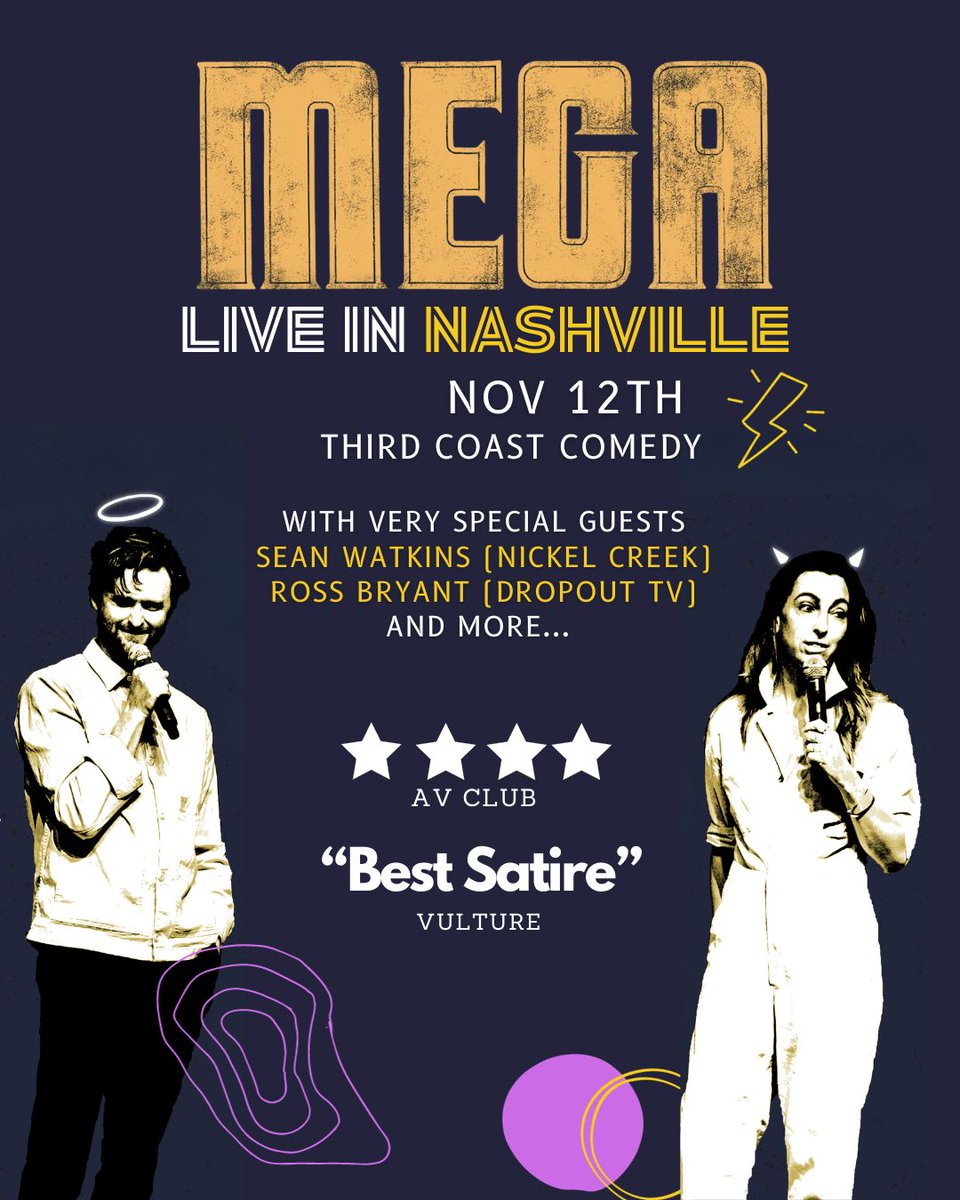 We're coming to Nashville and joined by the amazing @seancwatkins AND @rossbryant ?! Y'all better get in here. Tickets can be found at thirdcoastcomedy <dot> club !