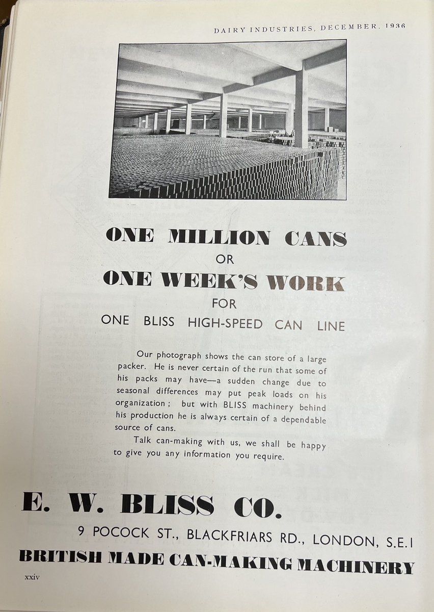 Found this high speed can line advertisement in one of my Dairy magazines from 1936. @CanTechIntl @AsiaCantech @dairyindustries #canmaking #metalpackaging #tinplate