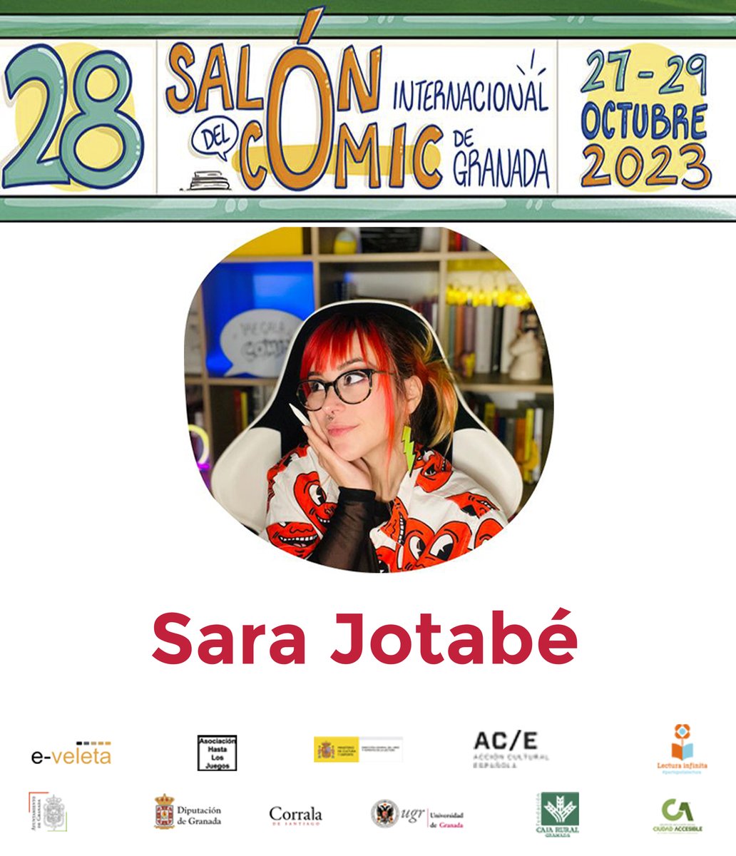 Seguimos con nuestros invitados para el 28 Salón del Cómic de Granada #comicGR, en esta ocasión contaremos con la presencia de la autora de nuestro fantástico cartel Sara Jotabé <a href="/sarajotabe/">Sara Jotabé!</a> 
27-29 de octubre en Fuente de las Batallas-Carrera de la Virgen
saloncomicgranada.com/autores-as/