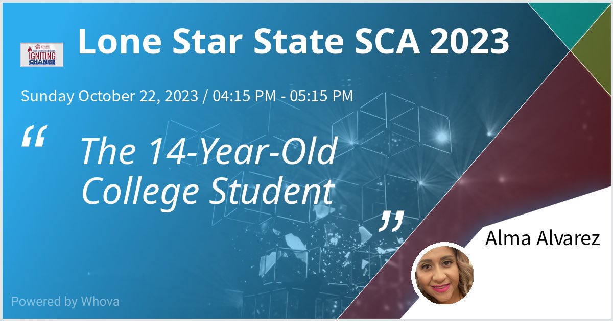 aalvarez_MHS's tweet photo. I am speaking at Lone Star State SCA 2023. Please check out my talk if you're attending the event! #lsssca2023 - via #Whova event app https://t.co/JYbd6pk17e