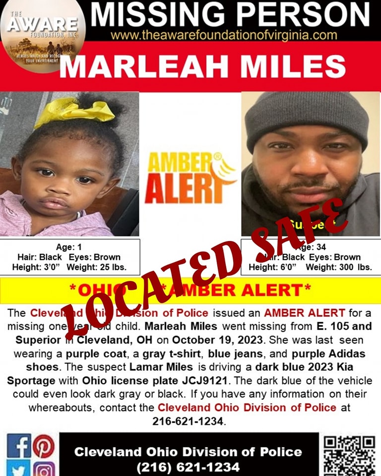 aware_the's tweet photo. UPDATE:  An Amber Alert was cancelled early Friday after police found the man accused of taking his 1-year-old daughter from her mother’s custody in Cleveland Thursday evening. #TheAWAREFoundation https://t.co/JgfjKXykOK