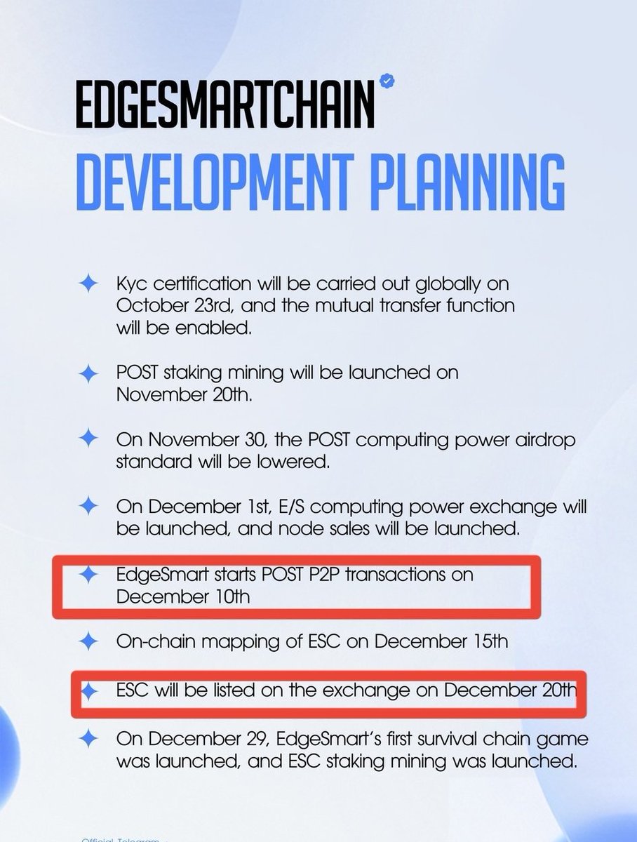 OnchainJudge's tweet photo. #PiNetwork won't be able to open mainnet before June 2024. We should wait for a long time. Let’s mine #POST for free.
#EdgeSmartChain Developed by hundreds of engineers from 2019. #CryptoMining
🎉 Big news🎉#ESC will launch exchanges on 12.20.2023.
https://t.co/kWTq0k0mn6 https://t.co/QsVSMv2gVl