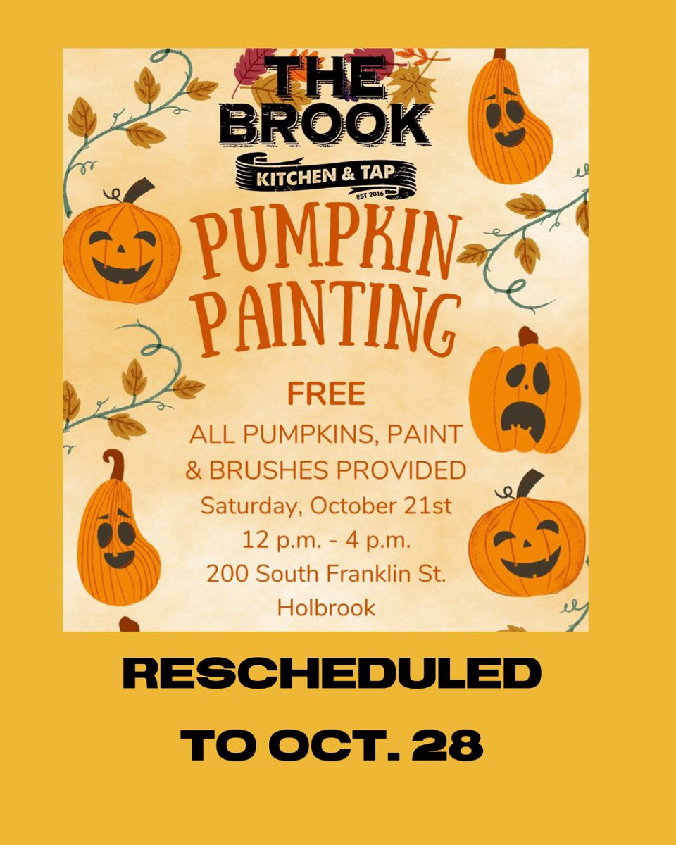 Due to the oncoming storm, we have rescheduled our outdoor event to Oct 28. 🎃