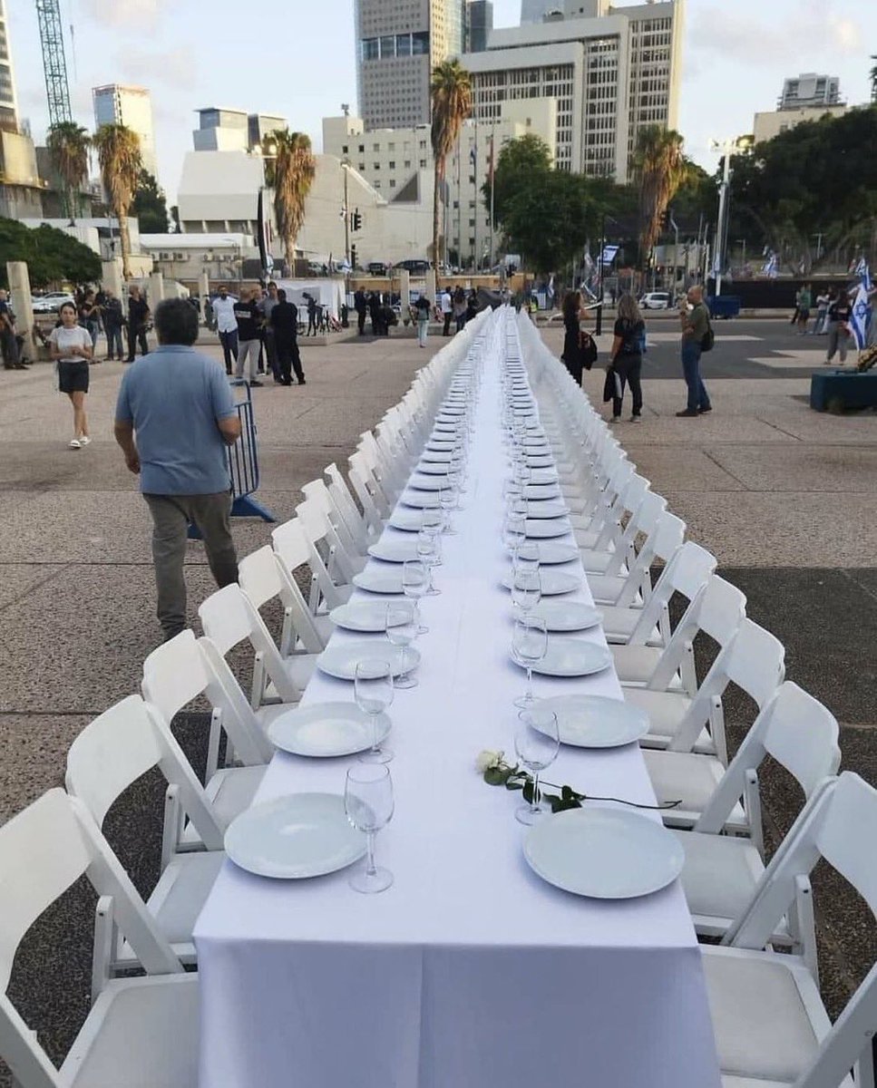JeremBenhaim's tweet image. La force de cette photo…

A l’extérieur du musée de Tel Aviv, une table de Shabbat a été installée symboliquement avec 203 chaises vides pour chacun des otages détenus à #Gaza.

Ce soir, à l’occasion de Shabbat, nous penserons très fort à eux ainsi qu’à leur famille et nous…