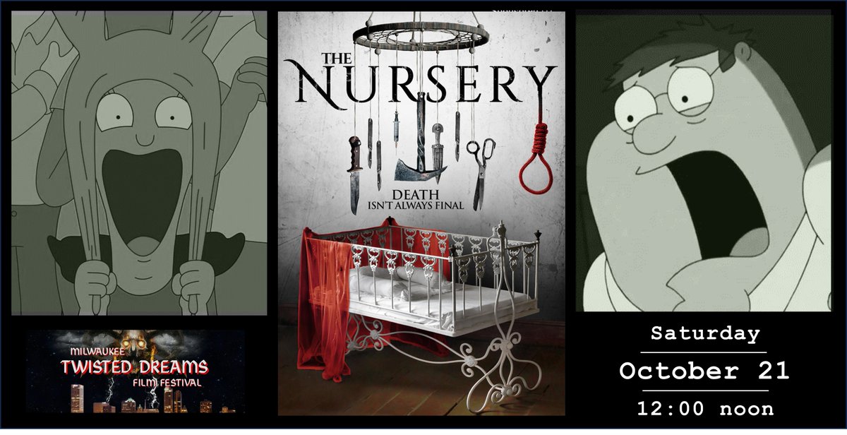 SATURDAY @ 12:00 NOON IN MILWAUKEE!
Our 2018 Wisconsin-made horror flick THE NURSERY is back on the big screen at <a href="/TwistedDreamsFF/">Twisted Dreams Film Festival</a> ! The 5th Anniversary screening will be at Milwaukee's Times Cinema tomorrow, 10/21, at 12:00 noon! Tix at omniwebticketing6.com/theatre2/?schd… . Come join us!