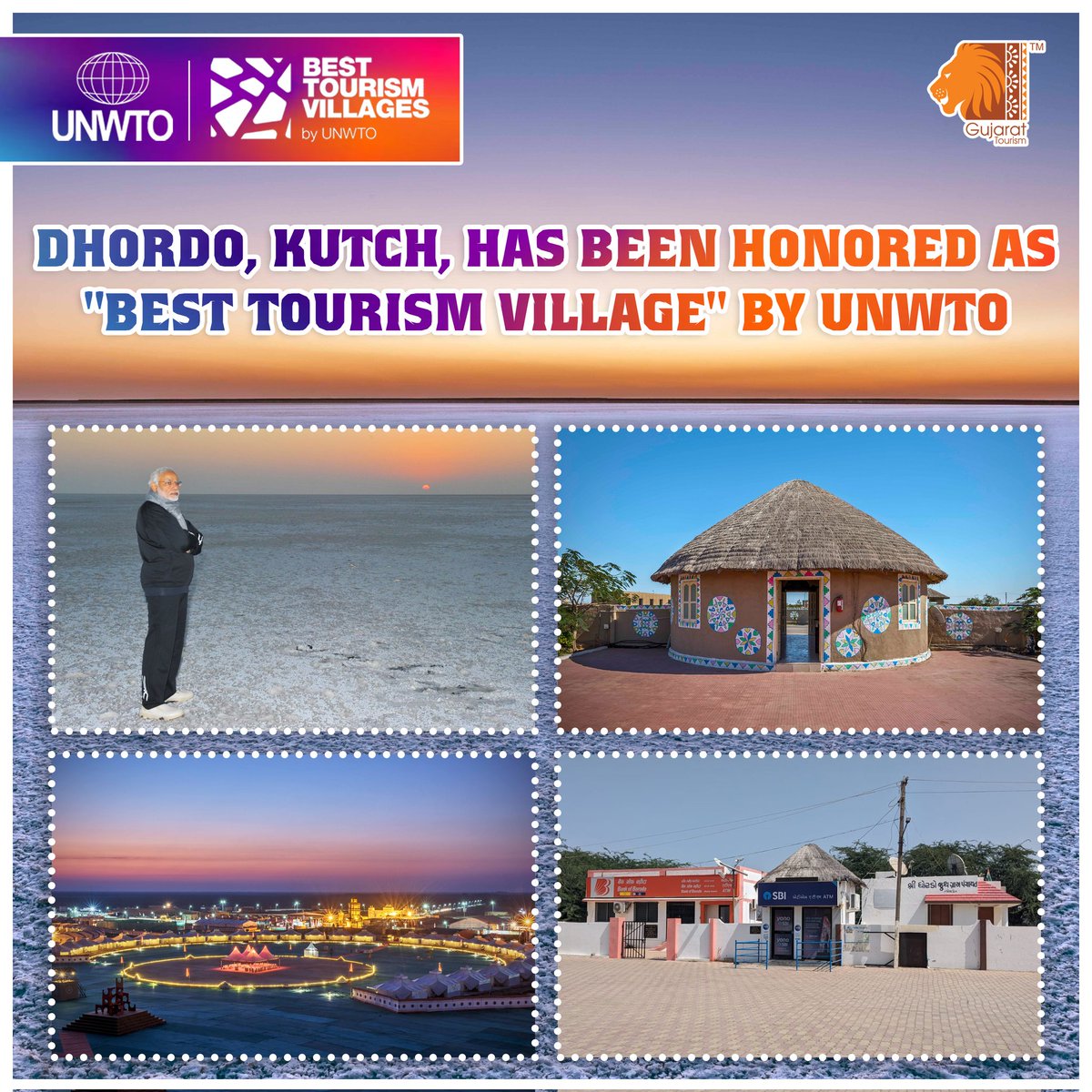 Dhordo, Kutch, has been honored as #BestTourismVillage by @UNWTO & shines as the sole Indian village to get this honor. Do not miss the chance to experience the magic of #Dhordo during Rann Utsav. What are you waiting for? Plan your visit now.

#BestTourismVillages #dhordo