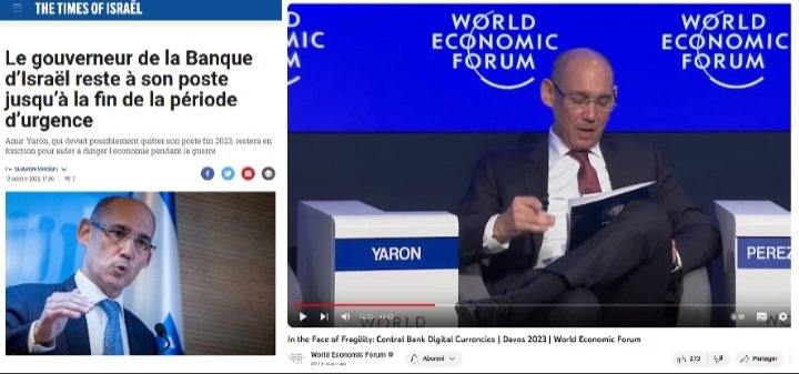 #AmirYaron gouverneur de la Banque d'#Israël, participant de #Davos2023 sur le thème des #CBDC, est au cœur du #GrandRécit et de l'actualité.
La grande guerre lancée par @netanyahu va t'elle forcer les #Israéliens à abandonner le #cash au profit du #shekelnumérique ? 
#GreatReset