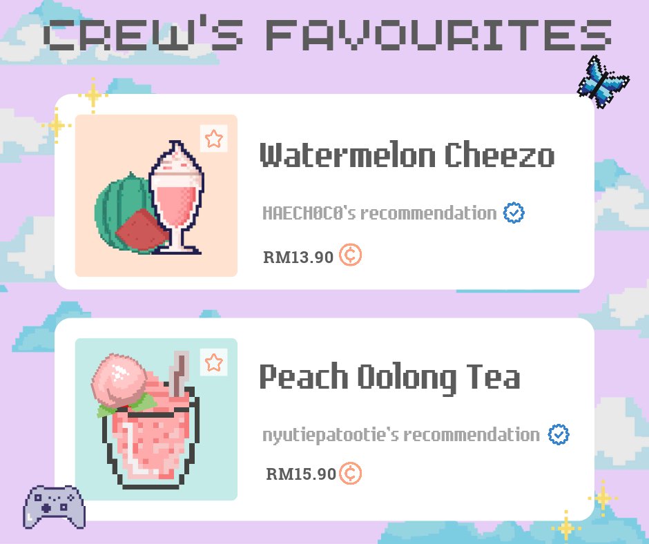 octbutterflies's tweet photo. 🧋𝙲𝚁𝙴𝚆 𝙵𝙰𝚅𝙾𝚄𝚁𝙸𝚃𝙴𝚂🍵

Can't decide on what to order? Here are some of our favourites!

Get our walk-in freebies with a minimum spend of RM15 or get the donation kit at only RM17! Only 4 sets left here:  https://t.co/lYdgqOwev5

#ButterfliesinAutumn🦋 #ProjectYutaYuta https://t.co/IvnG7khX0O