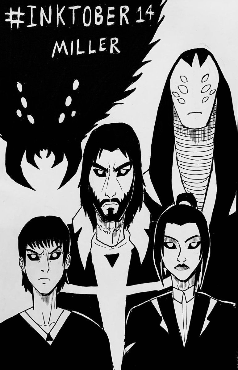 For #inktober2023 #14 is the one, the many, Miller. This was my first OC in my <a href="/entervoid/">VOID</a> days that was not an import from my older highschool/college roster; He was made from scratch, for a death tournament, with no backstory developed beyond what I came up with on the.. (1/5)