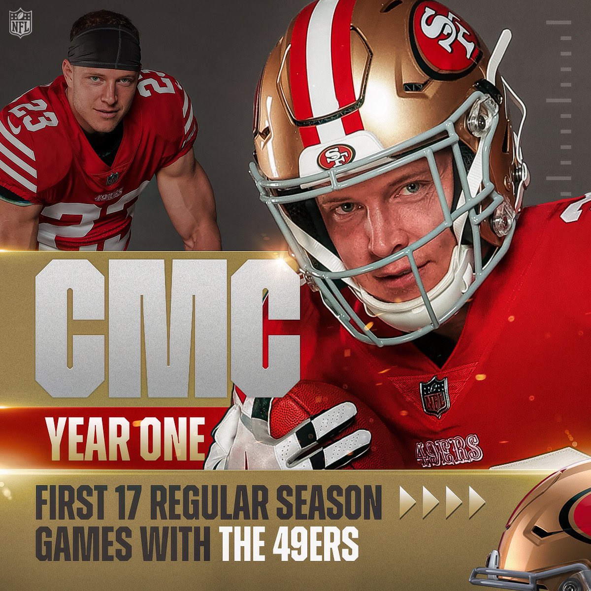 NFL's tweet photo. One year ago today, the @49ers traded for CMC.

What a run he’s had. https://t.co/WnvQ55r7NZ