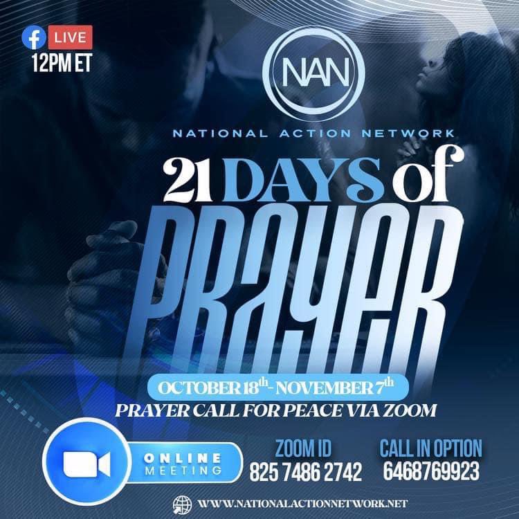 You are cordially invited to attend our 21-Day Prayer for Peace. The prayer is daily at 9 AM PST October 18-November 7, 2023

Please find the Zoom information below.
Zoom Id:               825 7486 2742
Call in Number:    (646) 876-9923
