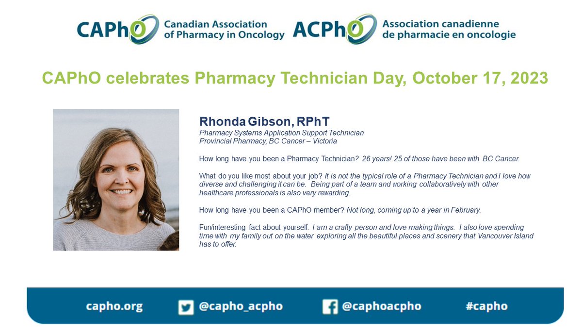 CAPhO_ACPhO's tweet photo. ๐Member Spotlight: Meet Rhonda๐
#RxTech members have traditional & non-traditional roles. By joining CAPhO they benefit from professional development & are part of a supportive community dedicated to enhancing patient care in #oncopharm. Learn more at https://t.co/5SzJVOqyEJ. https://t.co/nw59VyMgLc