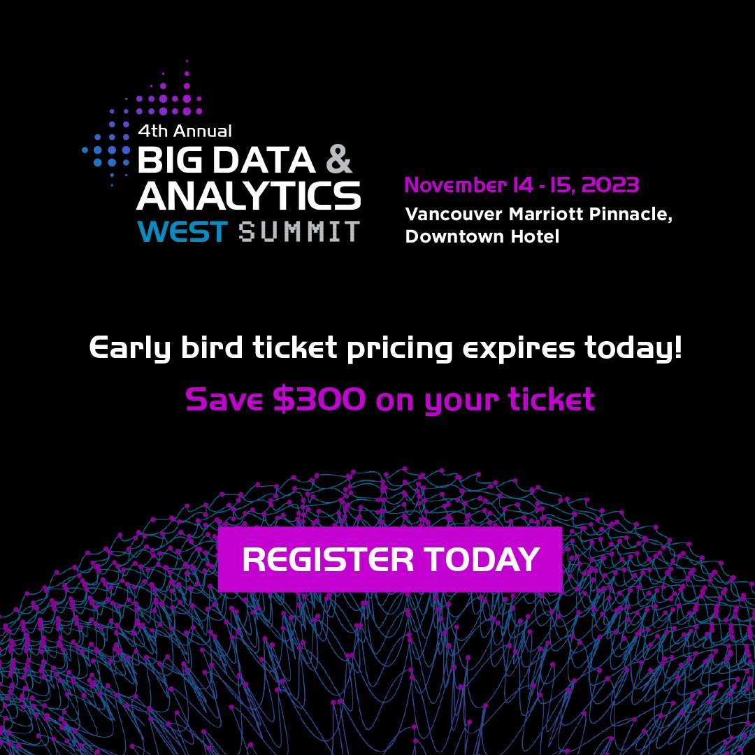 Last chance to save $300 on your ticket for Big Data West in Vancouver this Nov. This is a MUST event for local data and analytics pros. Learn More: hubs.li/Q026gvCf0 

#BigDataVancouver #BDW