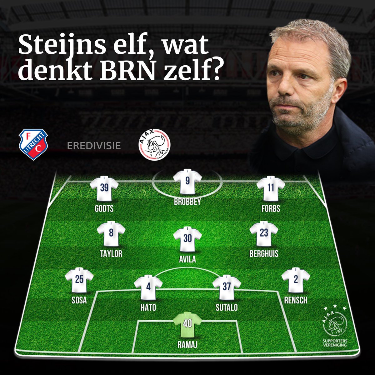 PlaymakerAMS's tweet photo. Steijns elf, wat denkt BRN zelf? #utraja #steijnself #Ajax https://t.co/9iaM11cBgl