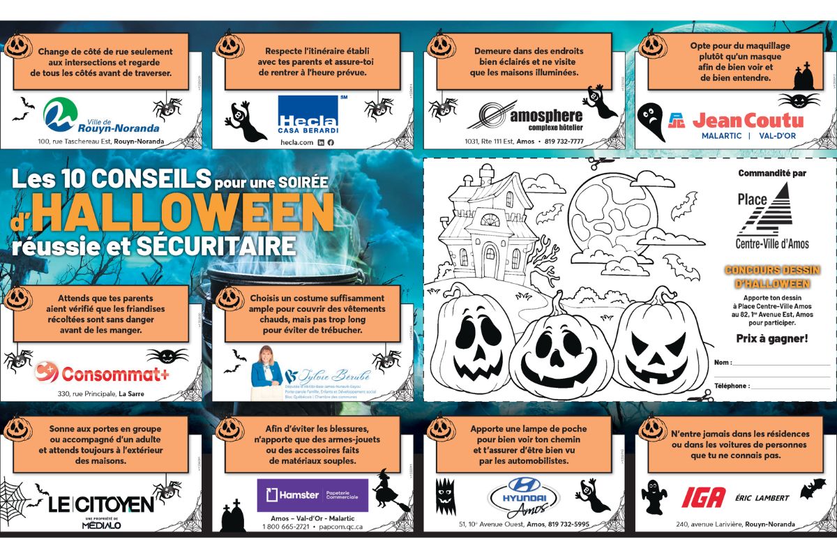 #𝗖𝗢𝗡𝗖𝗢𝗨𝗥𝗦 𝗗'#𝗛𝗔𝗟𝗟𝗢𝗪𝗘𝗘𝗡🎃 Êtes-vous allé(e) à votre point de dépôt chercher votre journal, cette semaine? Vous y trouverez un amusant concours de coloriage pour les enfants… ou les plus grands! La Place Centre-Ville d'Amos fait tirer divers prix! À vos crayons!
