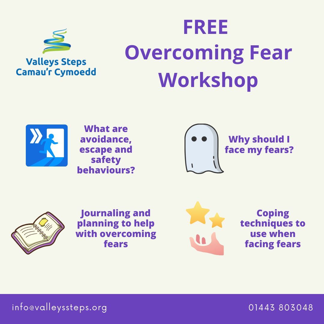 Come along to our FREE Overcoming Fear workshop at Mountain Ash. 

No need to book! No pressure to talk

📌  <a href="/MountainAshTH/">Mountain Ash Town Hall</a>
⏰ 10.30am - 11.30am
📆 Wednesday 25th October