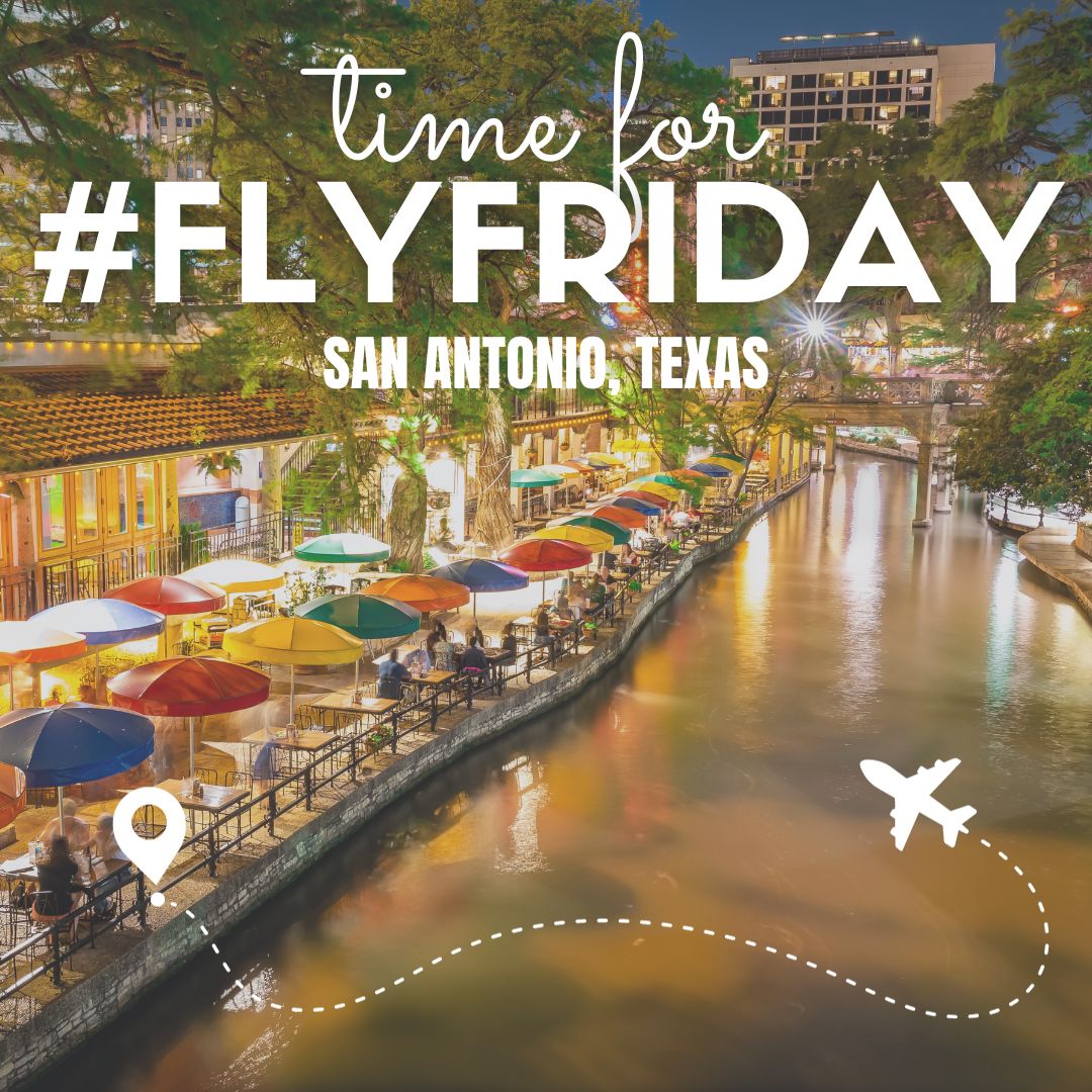 WSRAirport's tweet photo. Today's #FlyFriday feature is #SanAntonio. It's a wonderful option for a weekend getaway - just a quick layover in #Dallas, & you're there! Enjoy fantastic food, a stroll on the riverwalk, & great American history at the #Alamo.
#WSRA #FlyFLW #IFlyContour #SATX #VisitSanAntonio https://t.co/AO5tb7WllP
