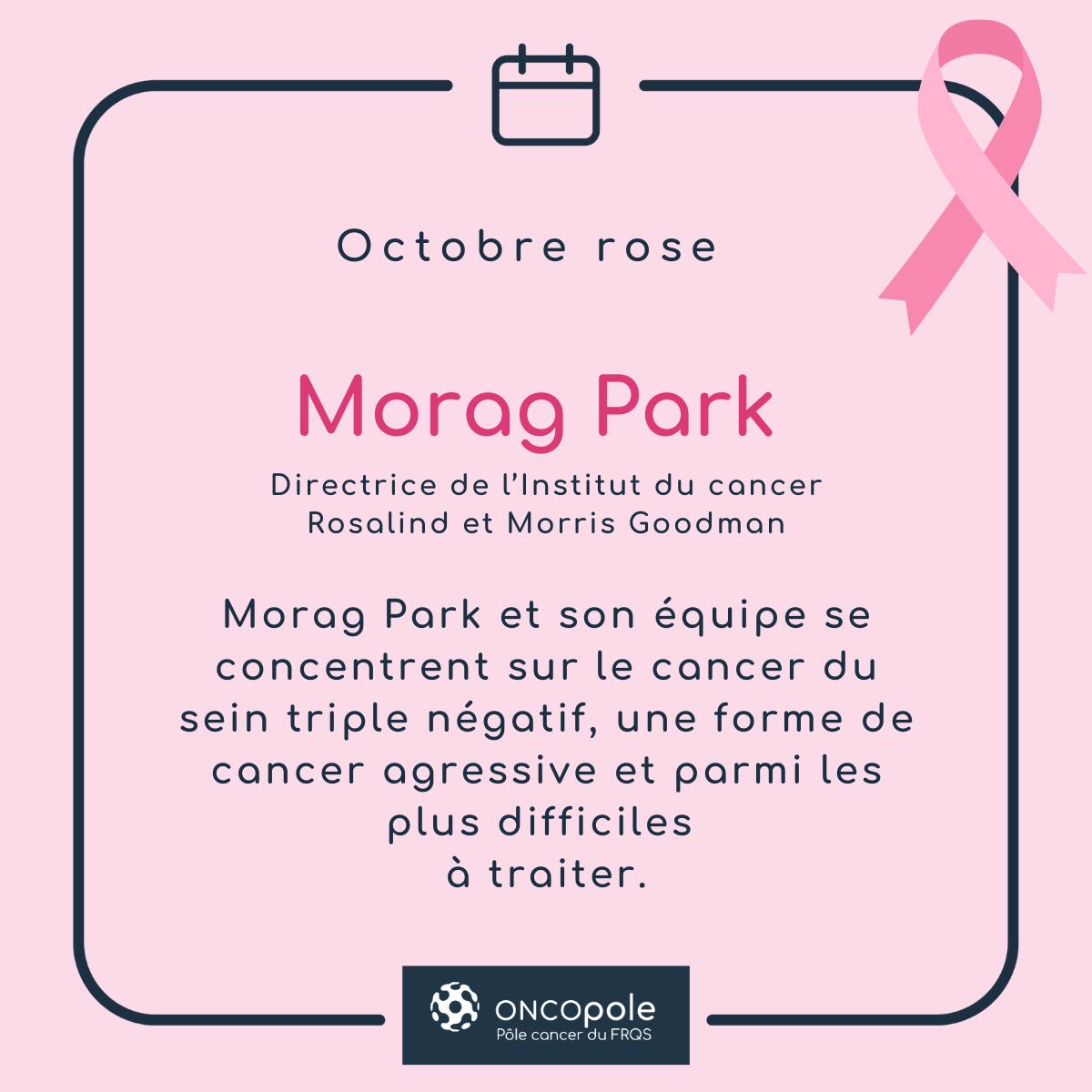 Oncopole (@oncopole) on Twitter photo En ce #MoisDeSensibilisationAuCancerDuSein, nous soulignons le dévouement de l’équipe de #recherche de <a href="/Parklabmcgillu/">Morag Park's lab at McGill</a> de <a href="/McGillGCI/">Rosalind & Morris Goodman Cancer Institute</a> qui se consacre à la recherche sur le #cancer du sein triple négatif, parmi les plus difficiles à traiter.
Plus d'infos:
mcgill.ca/biochemistry/a… En ce #MoisDeSensibilisationAuCancerDuSein, nous soulignons le dévouement de l’équipe de #recherche de <a href="/Parklabmcgillu/">Morag Park's lab at McGill</a> de <a href="/McGillGCI/">Rosalind & Morris Goodman Cancer Institute</a> qui se consacre à la recherche sur le #cancer du sein triple négatif, parmi les plus difficiles à traiter.
Plus d'infos:
mcgill.ca/biochemistry/a…