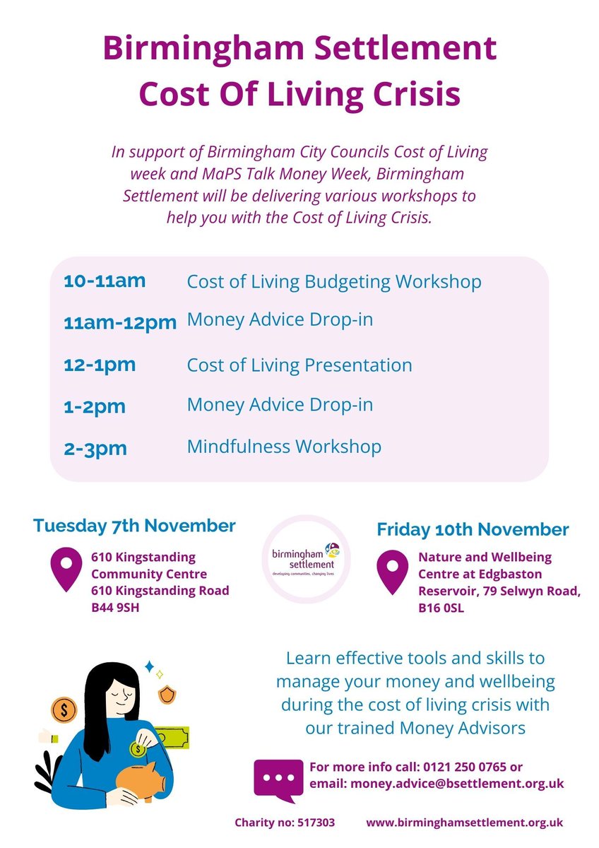 👛 Cost of Living Week 📚 Budgeting & mindfulness workshops, presentation and advice! 🗺️ Ladywood (7/11/23) & Kingstanding (10/11/23), 10am-3pm