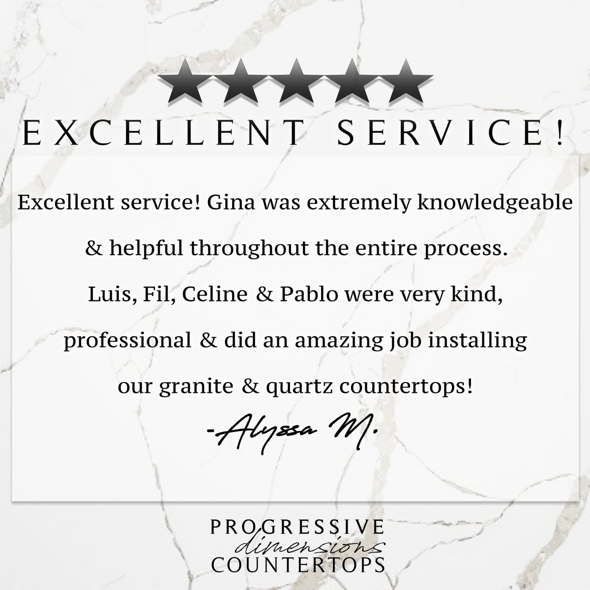 ProgressiveDim's tweet photo. Thank YOU, Alyssa, for your kind words about the @ProgressiveDim team! 😁 We are so happy to hear you LOVE your new #countertops! 😍 Read over 300+ 5-Star reviews here: https://t.co/eBuB9q1M46 ✔️ https://t.co/6MgHJbCCTh