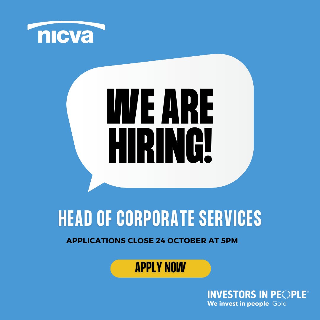Are you interested in leading a dynamic team and supporting the voluntary &amp; community sector to thrive?

This is an exciting opportunity to join #TeamNICVA as our Head of Corporate Services.

Come join the team 👉 bit.ly/3tpehO6

#InvestingInPeople #CharityJobs #JobFairy