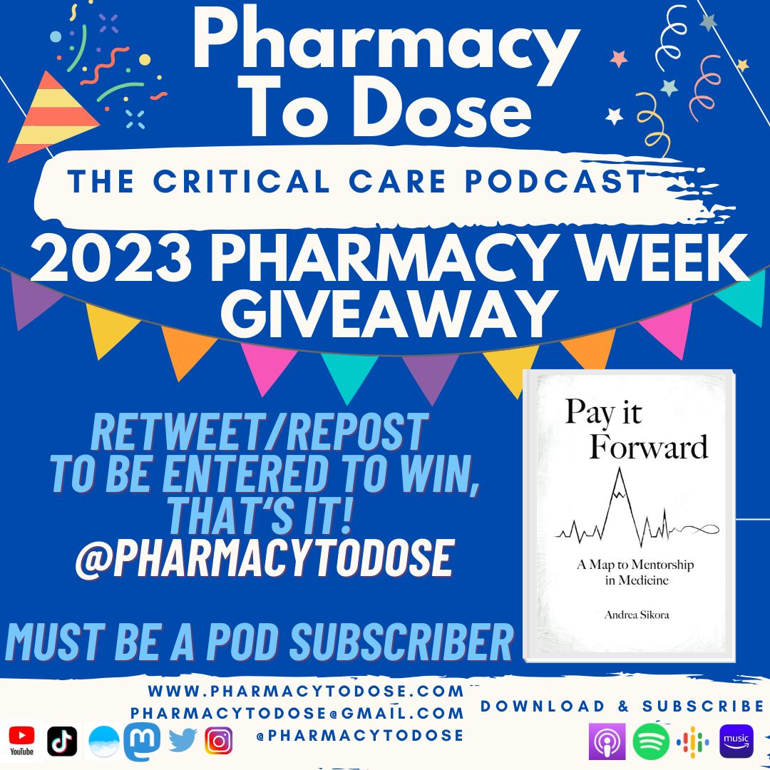 The LAST 2023 Pharmacy Week Giveaway How can you win Andrea Sikora's book: 'Pay It Forward' Simply retweet/repost this post, and that's it!! @andreasikora @ugac3 *Must be a podcast subscriber* #2023PharmacyWeek #MapToMentorship #PharmEM #PharmICU