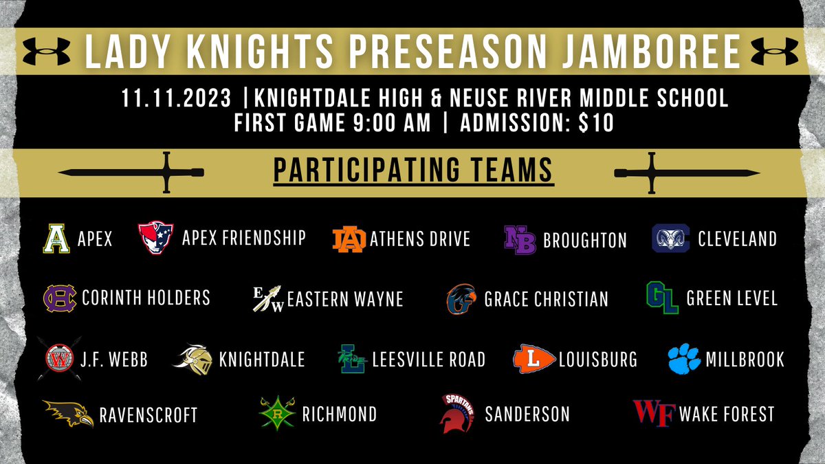 KHSwbball's tweet photo. We are pleased to announce the field of teams that will be participating in our 7th Annual Lady Knights' Preseason Jamboree. https://t.co/hHej0iYf5c
