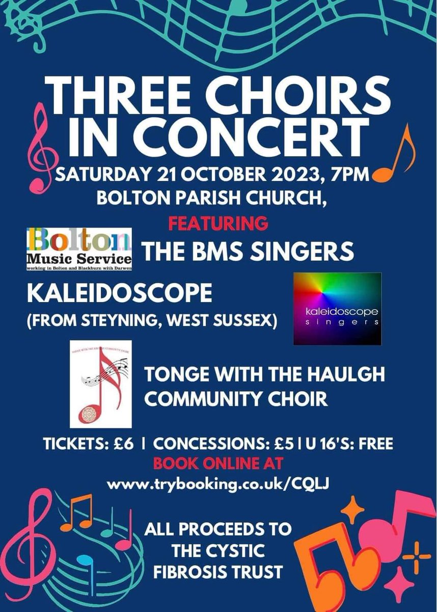 There is a fantastic triple bill event taking place tomorrow evening at Bolton Parish Church. Tickets are now on sale and all proceeds are in aid of the Cystic Fibrosis Trust. #music #choir #livemusic #boltonparishchurch #bolton @cftrust @BMSSingers @StPeterBolton