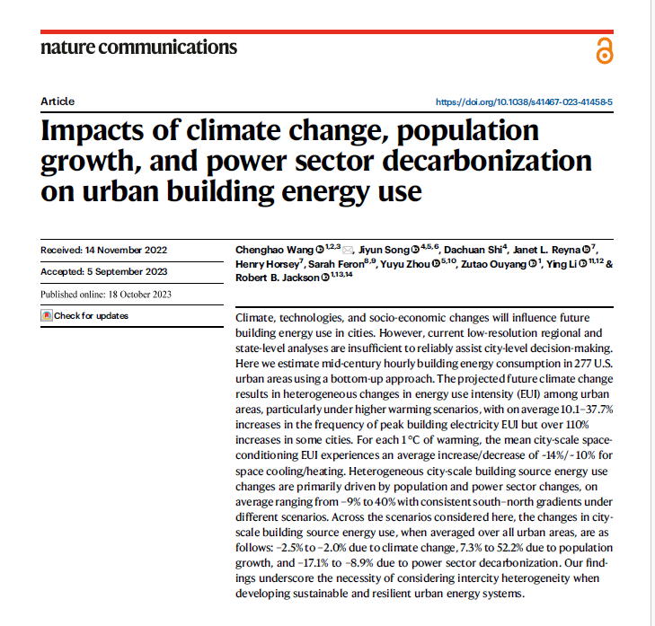 NatureComms's tweet photo. @ChenghaoW et al quantify mid-21st century hourly #BuildingEnergy, revealing spatially and temporally heterogeneous changes influenced by future climate, population dynamics, and electric power sector decarbonization @OUResearch, @OUAGS, and @stanforddoerr
https://t.co/kmBAGUIBZh https://t.co/5GruA3zy6i