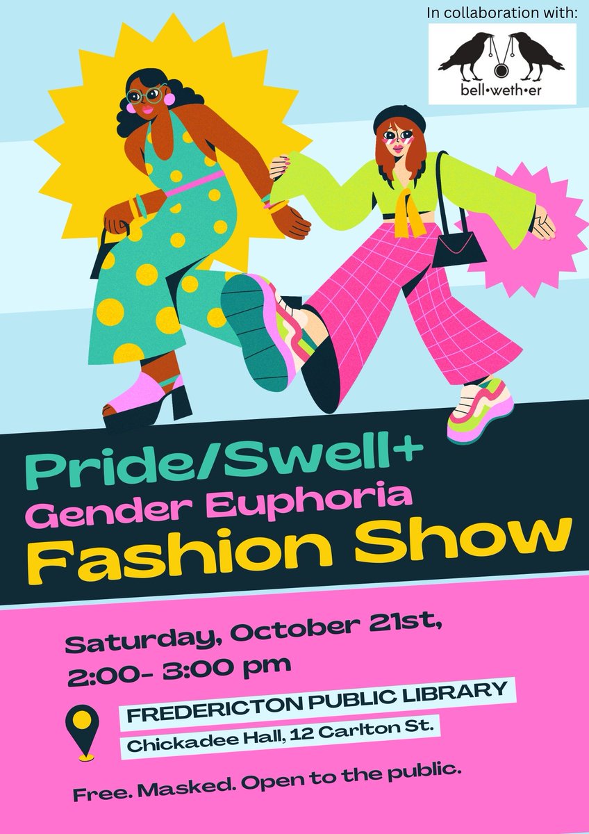 CM_Burkholder's tweet photo. I'm excited for a wonderful weekend, making #art &amp; community with @SwellPride: #2SLGBTQI+ folks from across #AtlanticCanada. We've got 3 public facing events for any folks in #Fredericton who would like to join! They are all free, all-ages &amp; masked. Please join us! <3 https://t.co/AMuViqBv8i