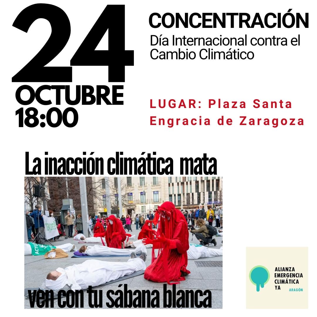 Este 24 de octubre nos unimos a la Alianza por la Emergencia Climática Aragón en la convocatoria del Día Internacional contra el Cambio Climático.
En un <a href="/GobAragon/">Gobierno de Aragón</a> negacionista del cambio climático que sigue manteniendo proyectos de ampliación y unión de estaciones de esquí... 🧵